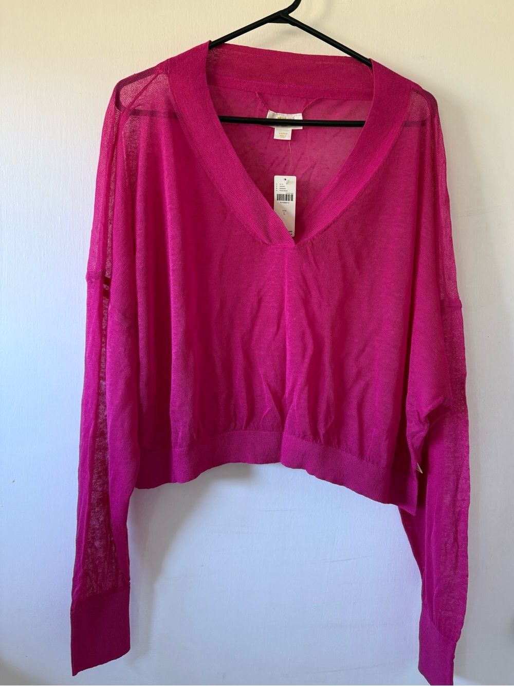 Maeve Sheer V-Neck Lightweight Top - Fuchsia